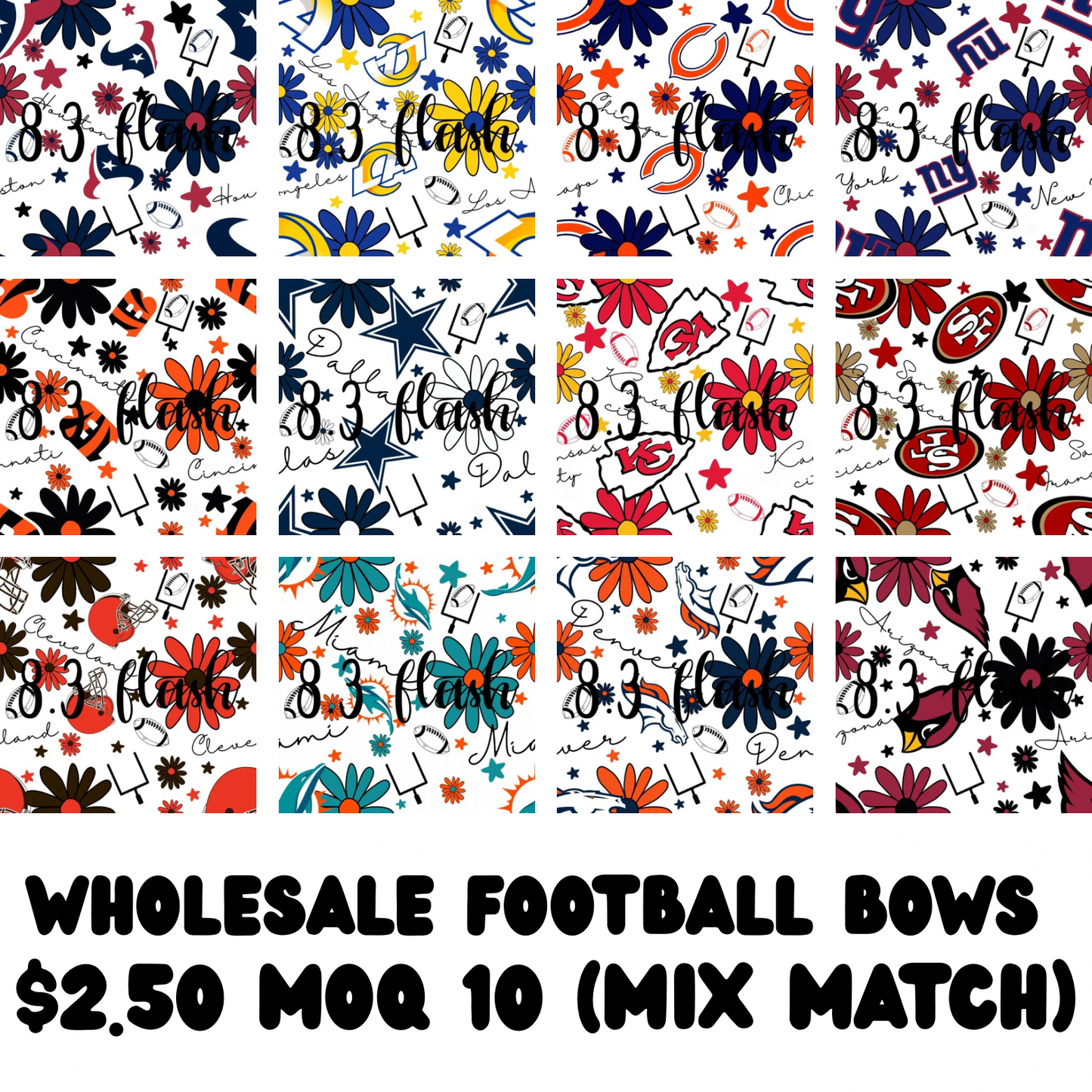 Football bows (wholesale) MOQ 10