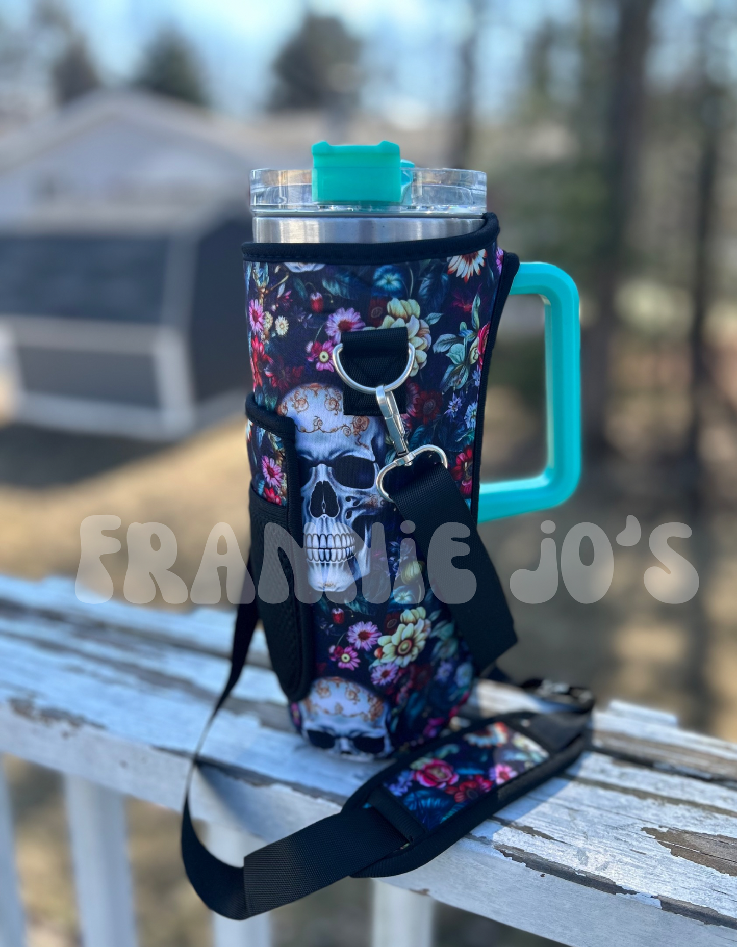 Floral skull tumbler pouch