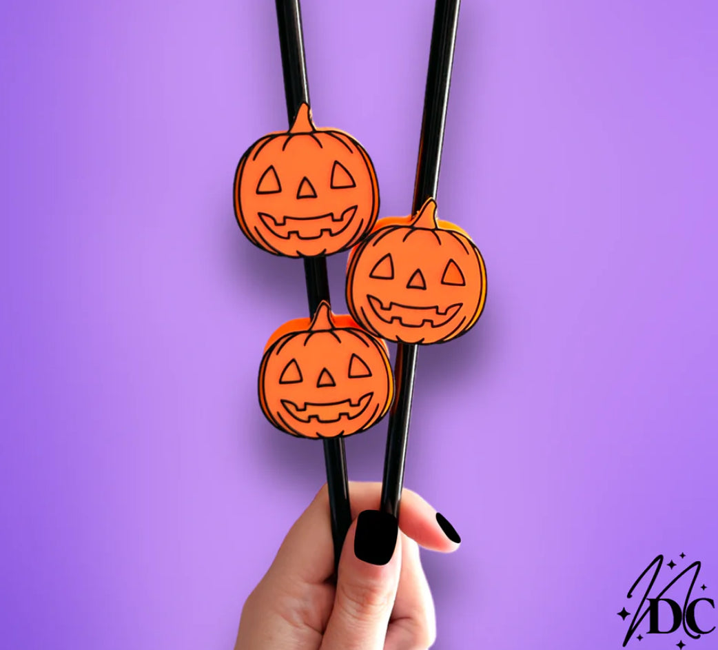 Jack-o-lantern straw toppers