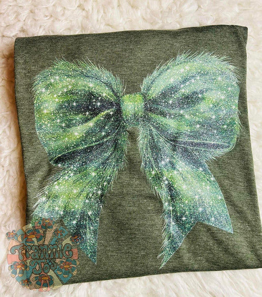 Green fur bow(GLITTER DESIGN)