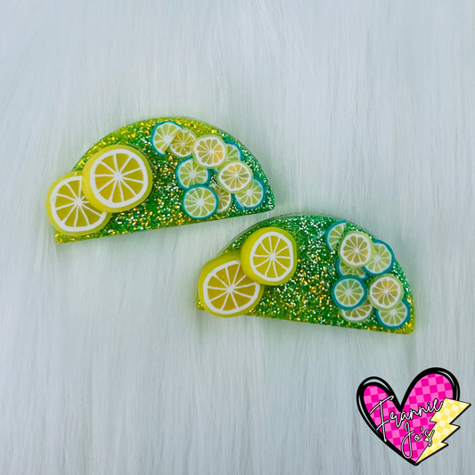 Lemon-lime mini hair clip set