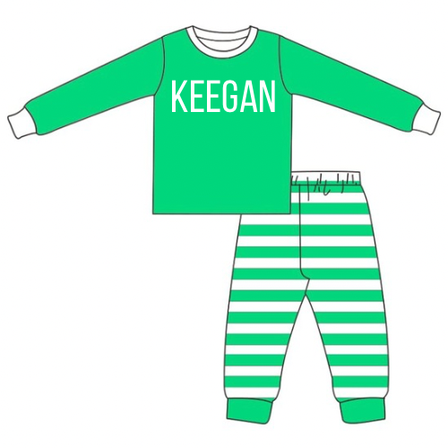 Striped kids personalized christmas pjs (MOQ 5)