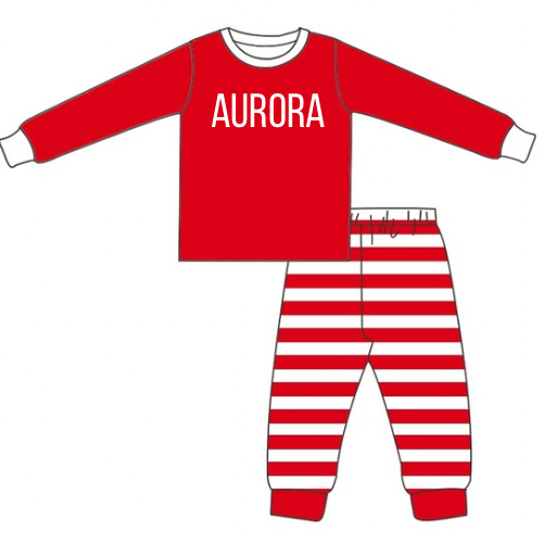 Kids striped personalized christmas pjs